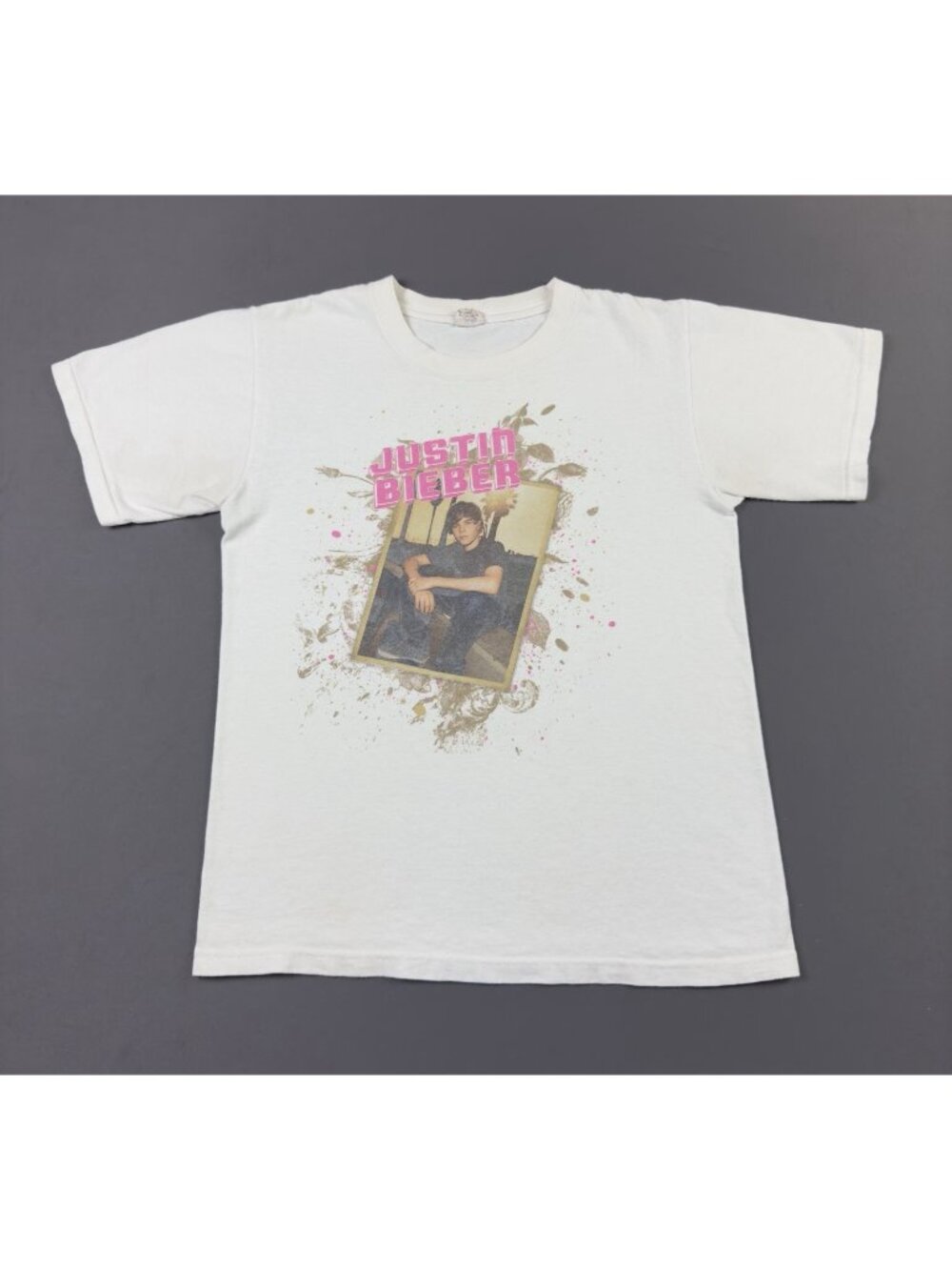 Rare Vintage Y2K Justin Bieber Tour Music Concert Promo Album Art Small White T